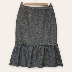 Wool Blend Ruffle Pencil Skirt